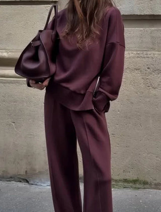 Relaxed Wide Leg Co-Ord Set – Burgundy