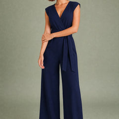 Wrap V-Neck Wide Leg Jumpsuit – Navy blue