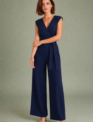 Wrap V-Neck Wide Leg Jumpsuit – Navy blue