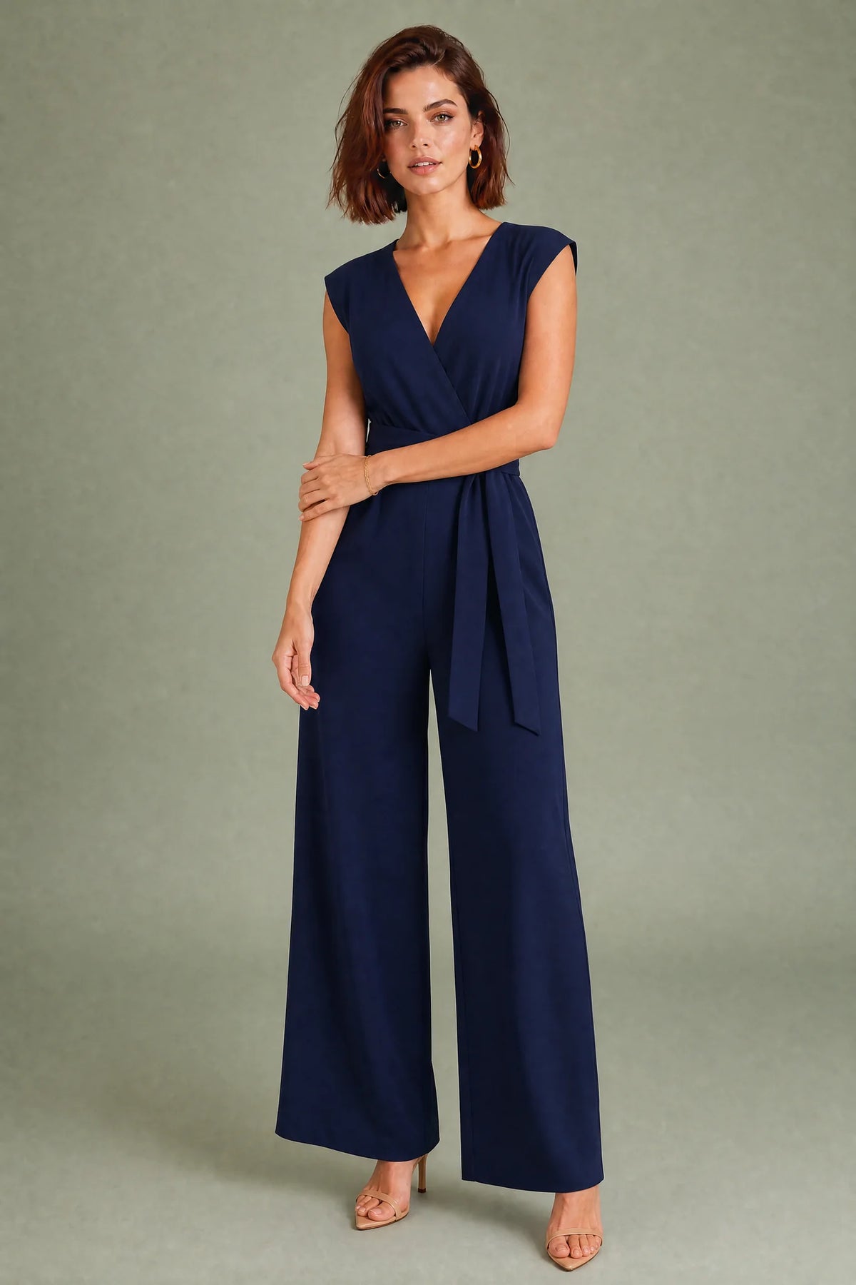 Wrap V-Neck Wide Leg Jumpsuit – Navy blue