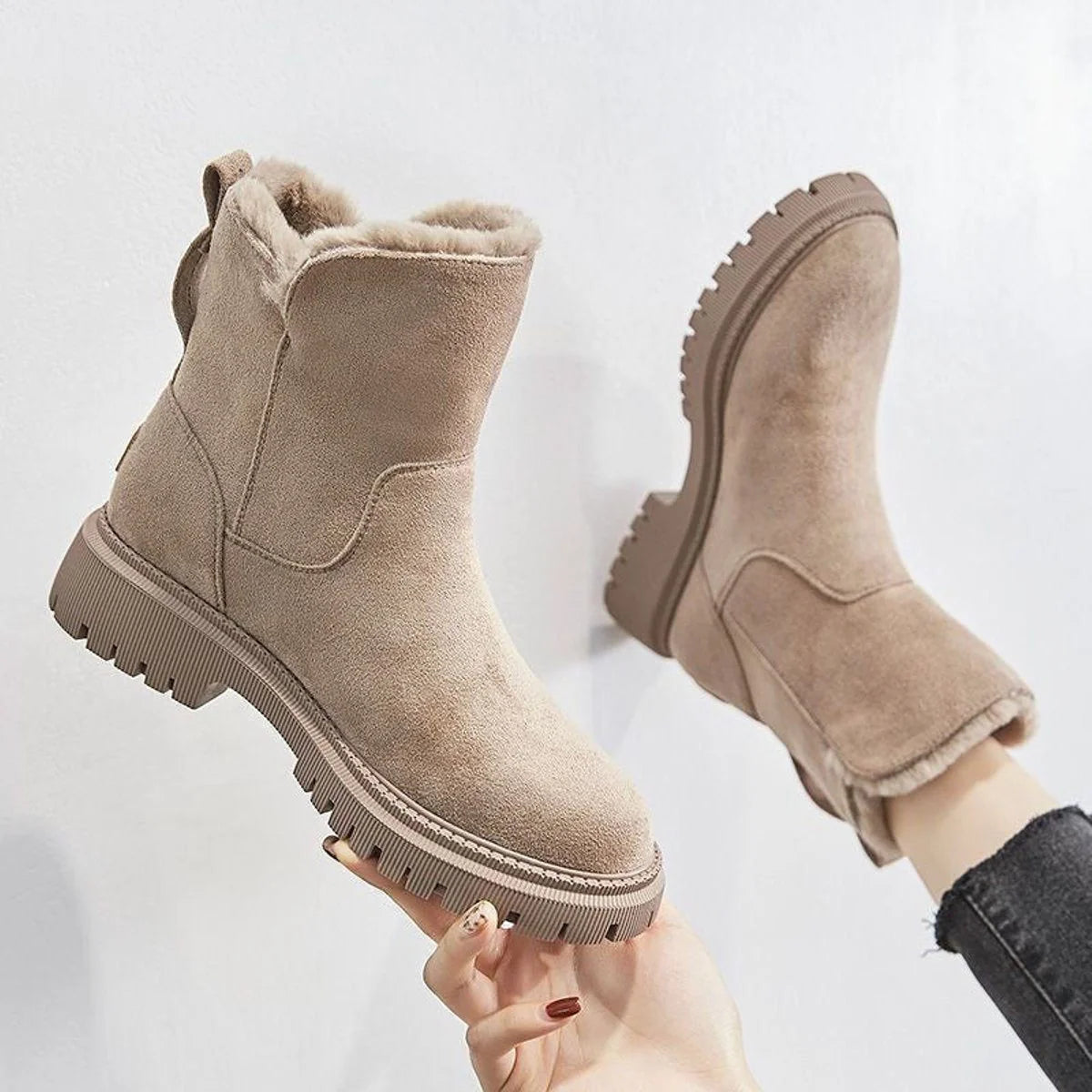Fleece-Lined Chunky Ankle Boots