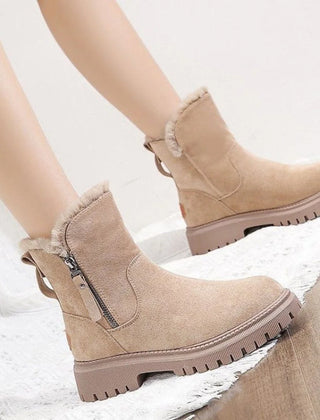 Fleece-Lined Chunky Ankle Boots – Beige
