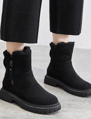 Fleece-Lined Chunky Ankle Boots – Black