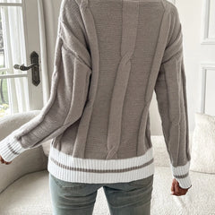 Striped Trim V-Neck Jumper