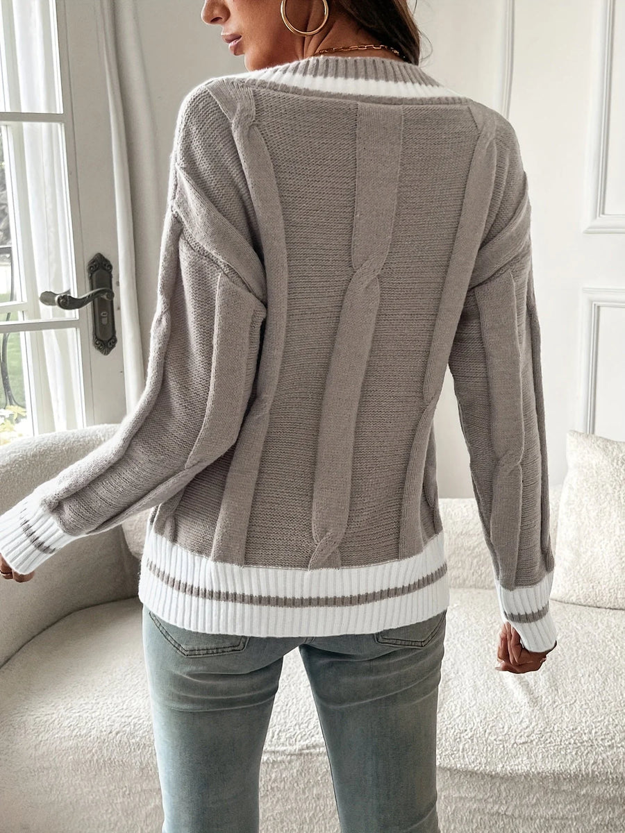Striped Trim V-Neck Jumper