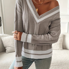 Striped Trim V-Neck Jumper
