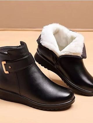 Fleece Lined Buckle Ankle Boots – Black