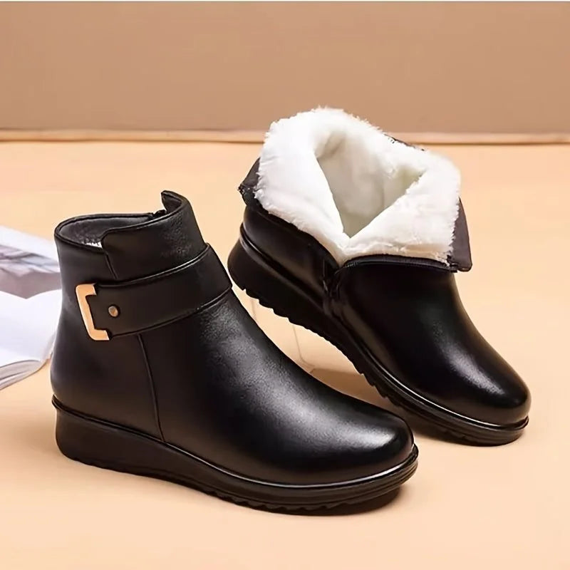 Fleece Lined Buckle Ankle Boots – Black