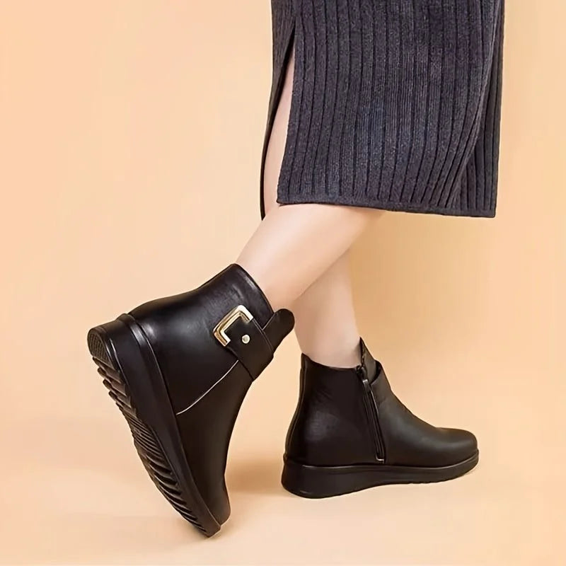 Fleece Lined Buckle Ankle Boots