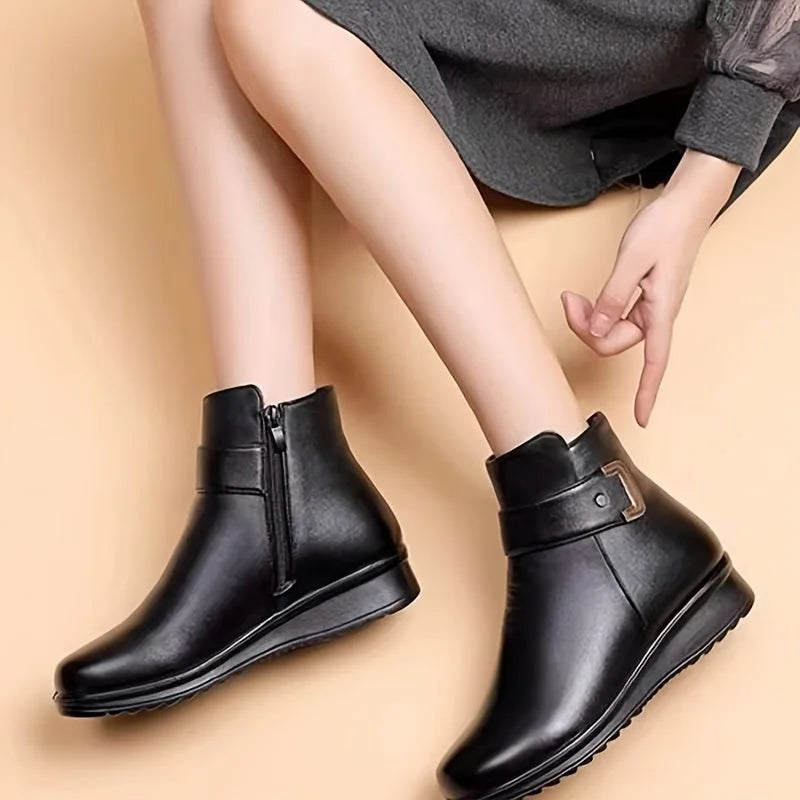 Fleece Lined Buckle Ankle Boots