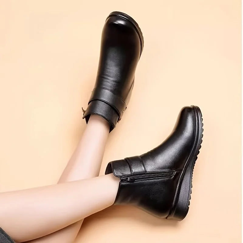 Fleece Lined Buckle Ankle Boots