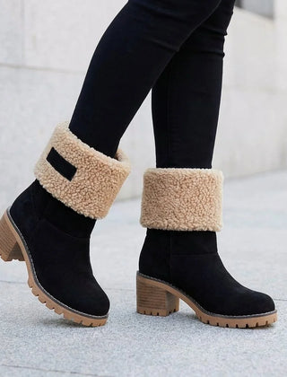Sherpa Cuff Block Heel Boots – Black