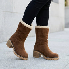 Sherpa Cuff Block Heel Boots – Tan