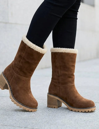 Sherpa Cuff Block Heel Boots – Tan