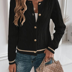 Cable Knit Button Cardigan – Black