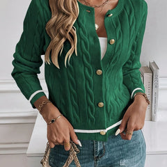 Cable Knit Button Cardigan – Green
