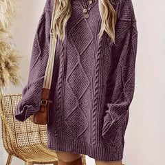 Cable Knit Sweater Dress – Purple