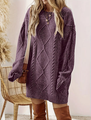 Cable Knit Sweater Dress – Purple