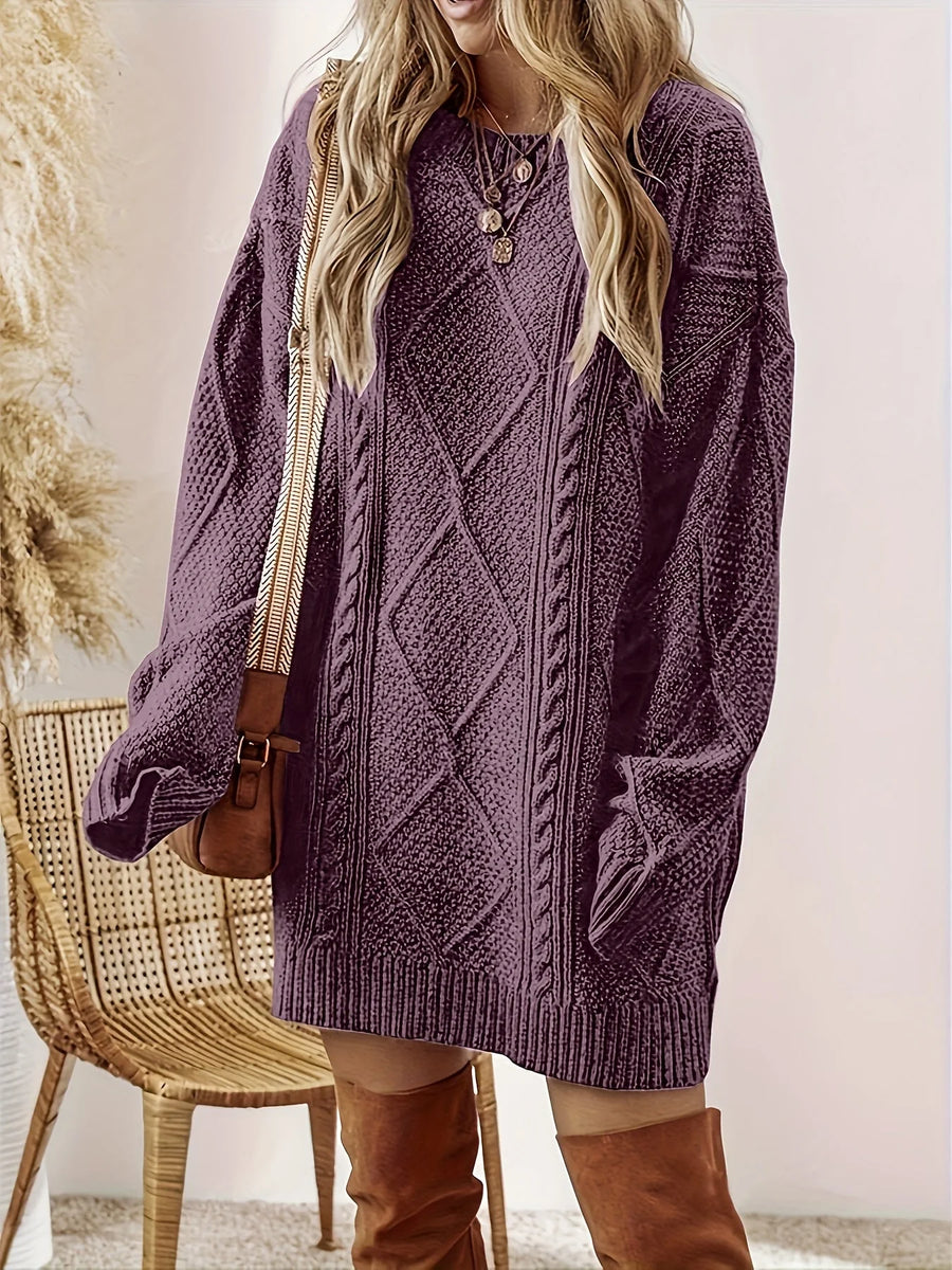 Cable Knit Sweater Dress – Purple