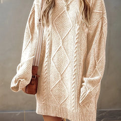 Cable Knit Sweater Dress – Beige