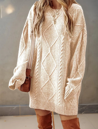 Cable Knit Sweater Dress – Beige