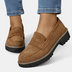 Suede-Look Block Heel Loafers – Brown