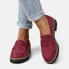 Suede-Look Block Heel Loafers – Burgundy