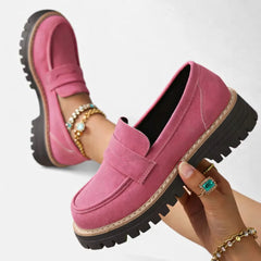 Suede-Look Block Heel Loafers – Pink