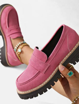 Suede-Look Block Heel Loafers – Pink
