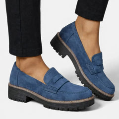 Suede-Look Block Heel Loafers – Blue