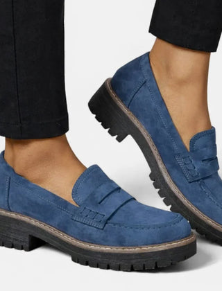 Suede-Look Block Heel Loafers – Blue