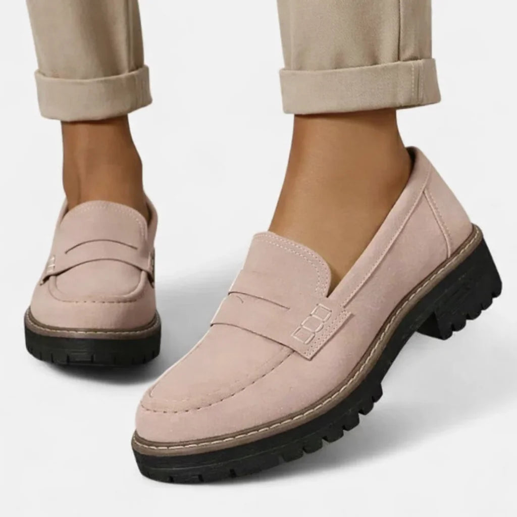 Suede-Look Block Heel Loafers
