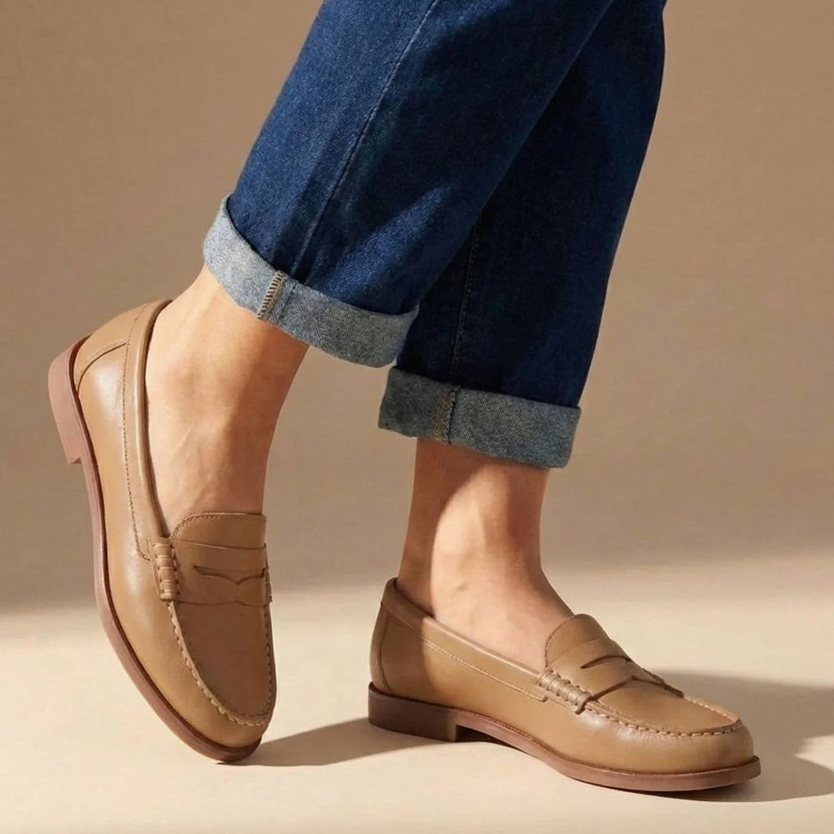 Leather Penny Loafers – Camel