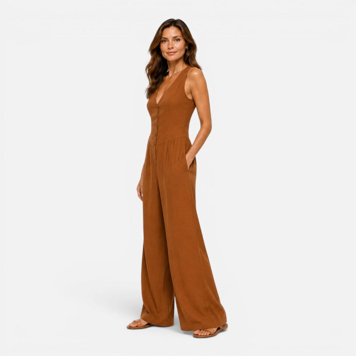 Button Detail Wide Leg Jumpsuit