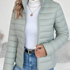 High Neck Quilted Puffer Jacket – Green