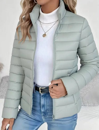 High Neck Quilted Puffer Jacket – Green
