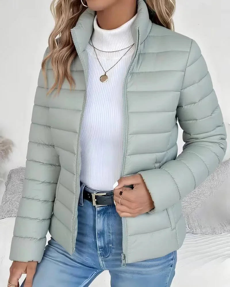 High Neck Quilted Puffer Jacket – Green
