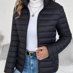 High Neck Quilted Puffer Jacket – Black
