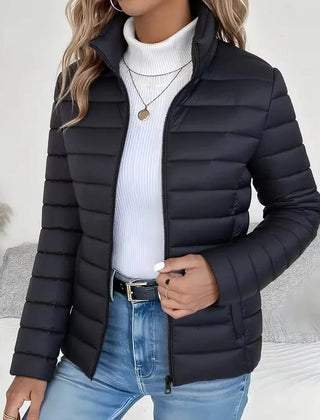 High Neck Quilted Puffer Jacket – Black