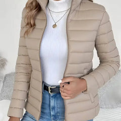 High Neck Quilted Puffer Jacket – Beige
