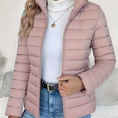 High Neck Quilted Puffer Jacket – Pink