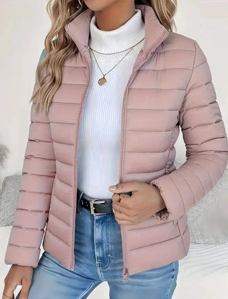 High Neck Quilted Puffer Jacket – Pink
