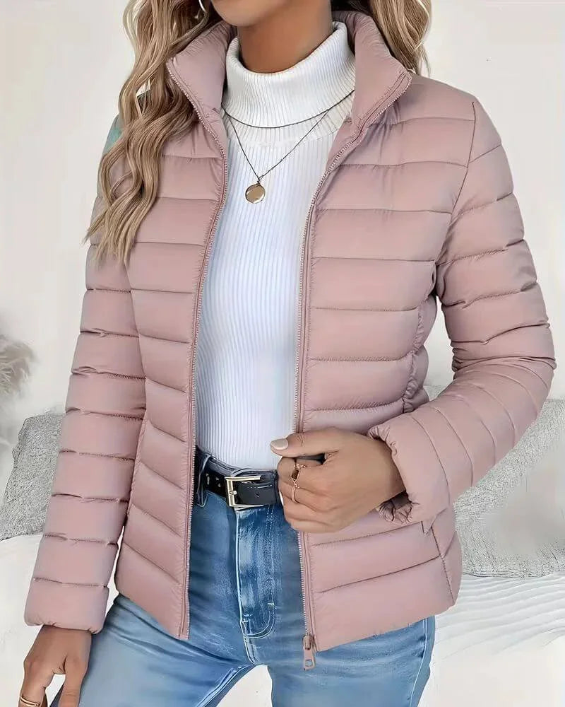 High Neck Quilted Puffer Jacket – Pink