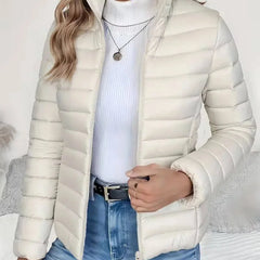 High Neck Quilted Puffer Jacket – Cream