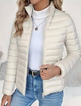 High Neck Quilted Puffer Jacket – Cream