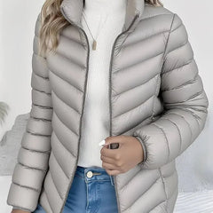 High Neck Quilted Puffer Jacket – Grey