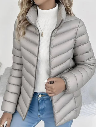 High Neck Quilted Puffer Jacket – Grey