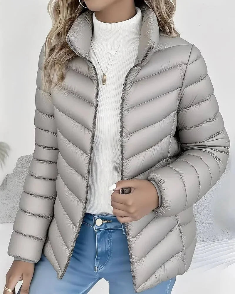 High Neck Quilted Puffer Jacket – Grey
