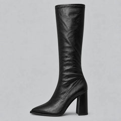 Pointed Toe Knee-High Boots – Black