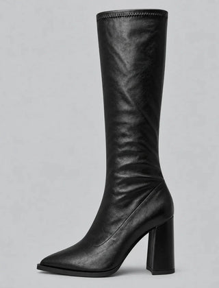 Pointed Toe Knee-High Boots – Black
